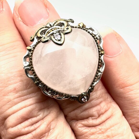 Michael Valitutti Ring Pink Gemstone Heart Sterling Silver Gold Size 6 - Picture 1 of 4